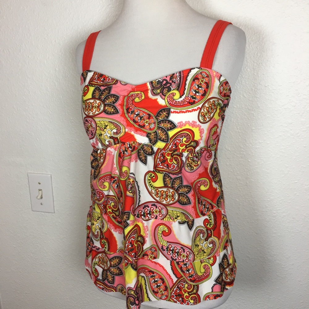 Alex Marie orange paisley tankini swim top